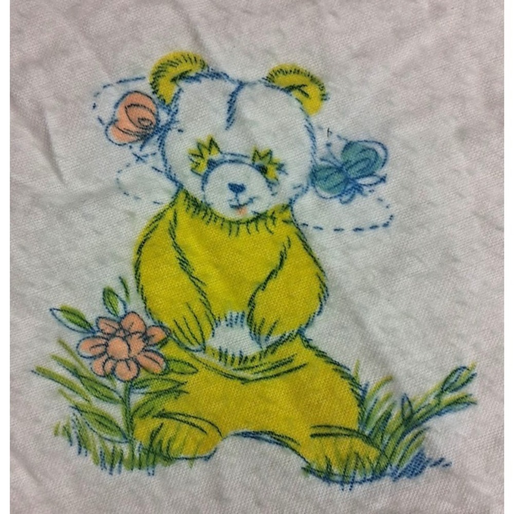 Vintage Fuzzy Baby Bear Receiving Blanket Blue Yellow Pink Beacon? White SOFT - Picture 4 of 7